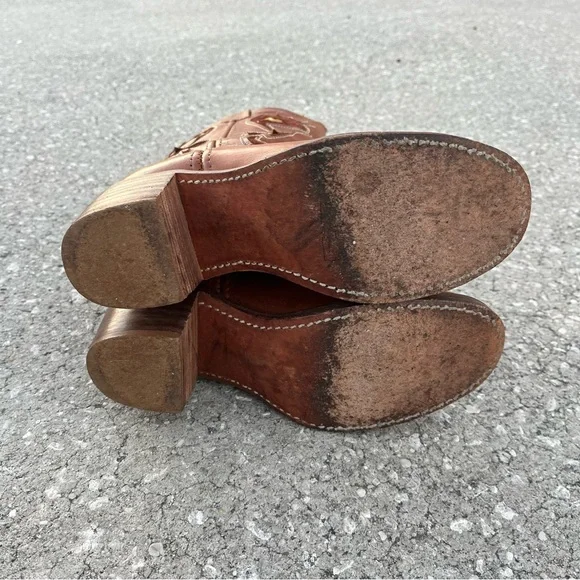 Vintage Frye Sabrina Floral Inlay Leather Boho Pull On Campus Boots Western - Picture 5 of 10